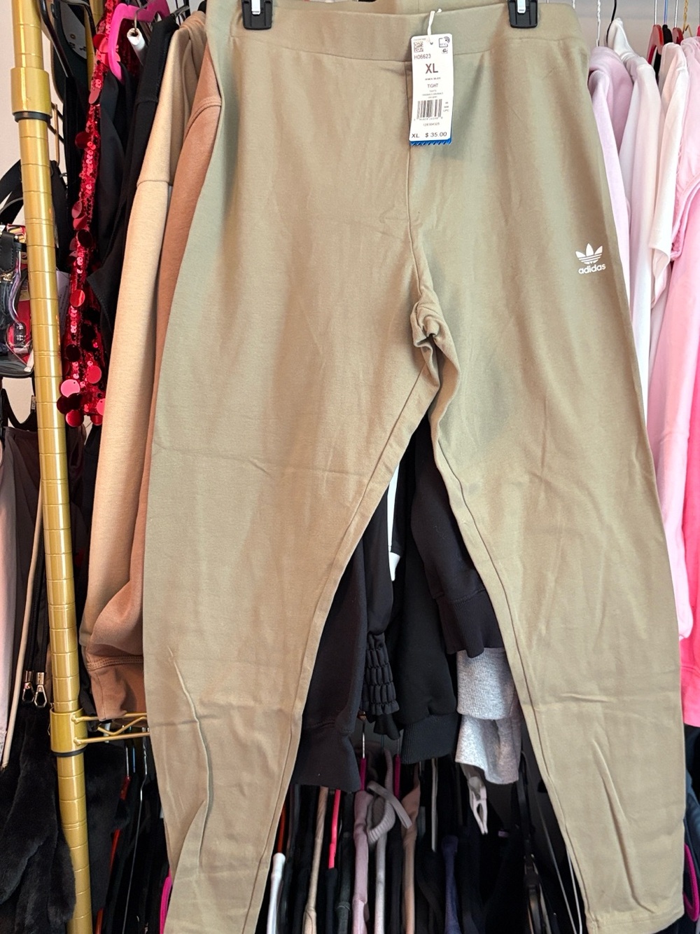 adidas Woman’s Mid Rise Olive Cotton leggings with Trefoil Logo